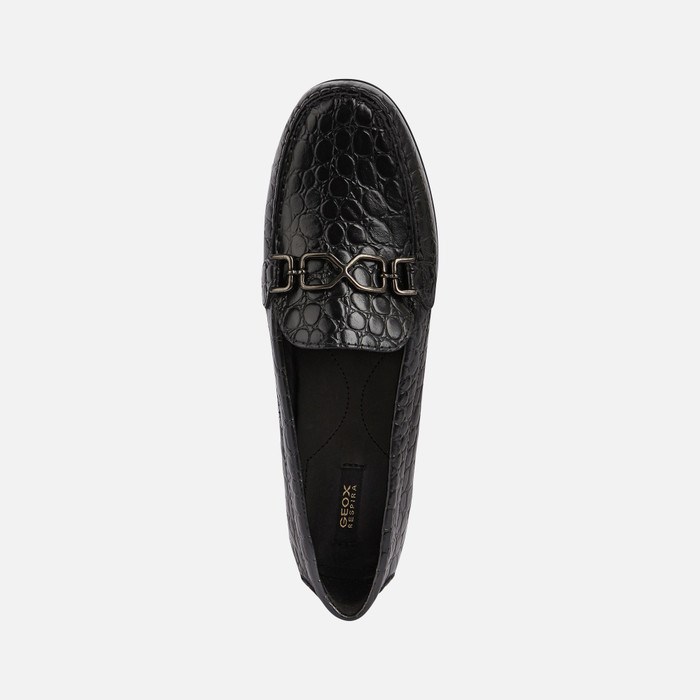 Loafersy Damskie Geox Elidia Czarne | 54UAXOKEI