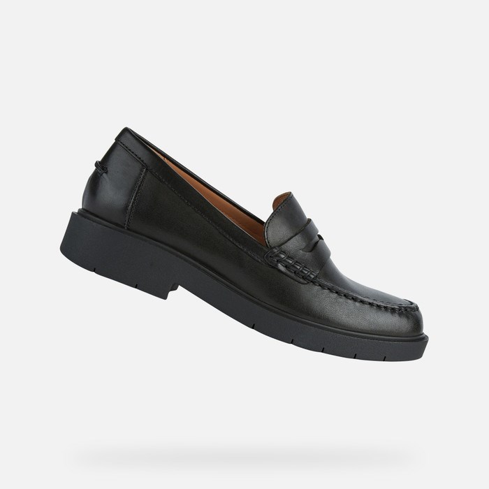 Loafersy Damskie Geox Spherica Ec1 Czarne | 57KXRSIFD