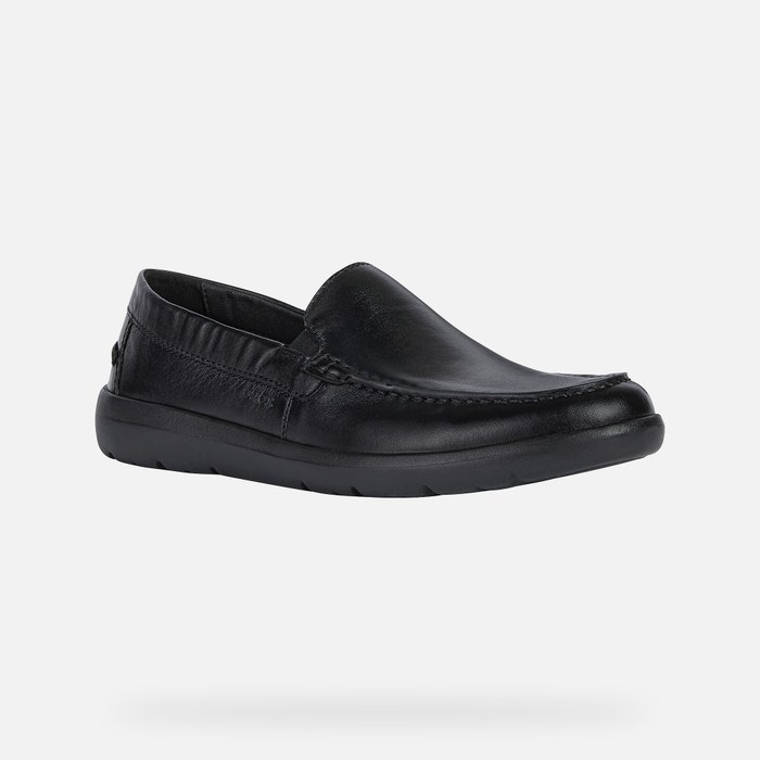 Loafersy Męskie Geox Leitan Czarne | 50ZAYSKEN