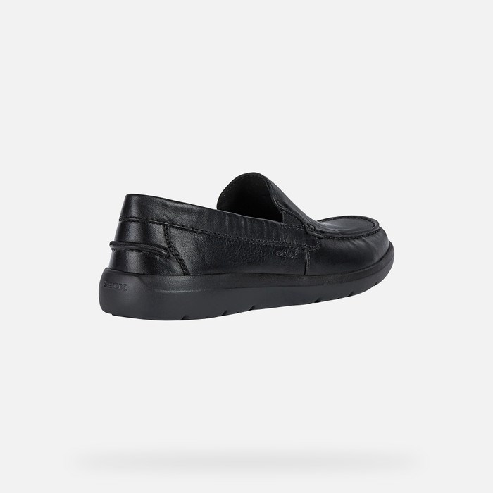 Loafersy Męskie Geox Leitan Czarne | 50ZAYSKEN