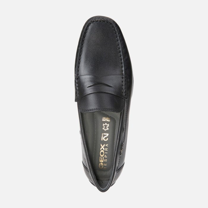 Loafersy Męskie Geox Moner 2fit Czarne | 78NDTJSXF