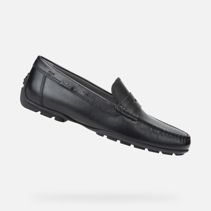 Loafersy Męskie Geox Moner 2fit Czarne | 78NDTJSXF