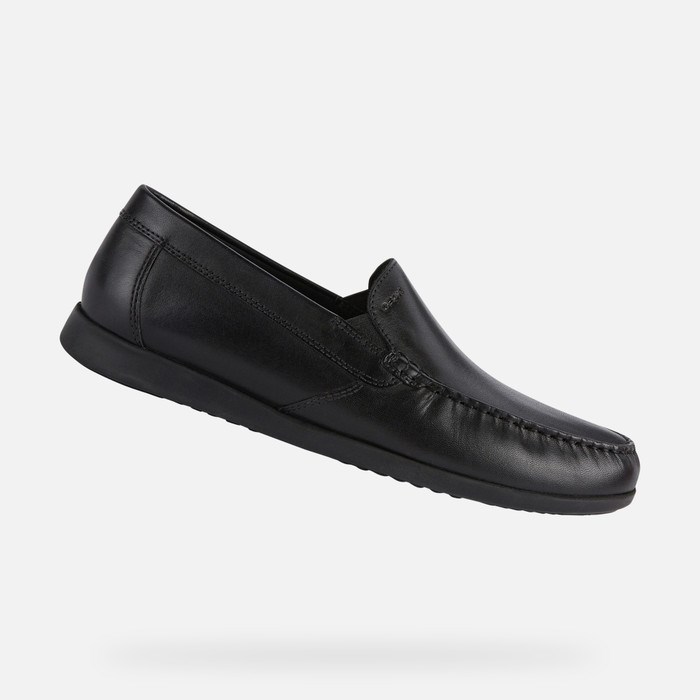 Loafersy Męskie Geox Sile 2 Fit Czarne | 76JVAHLFE